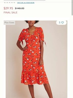 Maeve Orange-Red Floral Maxi Dress with Tie Sleeve. Size 2